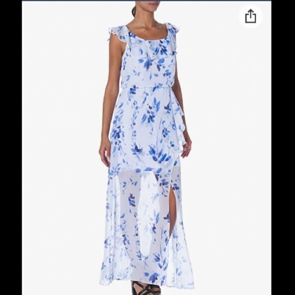NINE WEST Floral Ruffle Faux Wrap Maxi Dress - Picture 1 of 12